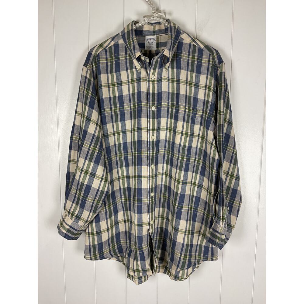 Brooks Brothers Regent Linen Plaid Buttondown Shirt - Large